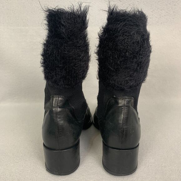 Sesto Meucci Black Leather Sock Boots 39.5 Pointed Toe Block Heel Avant Garde - Picture 3 of 9